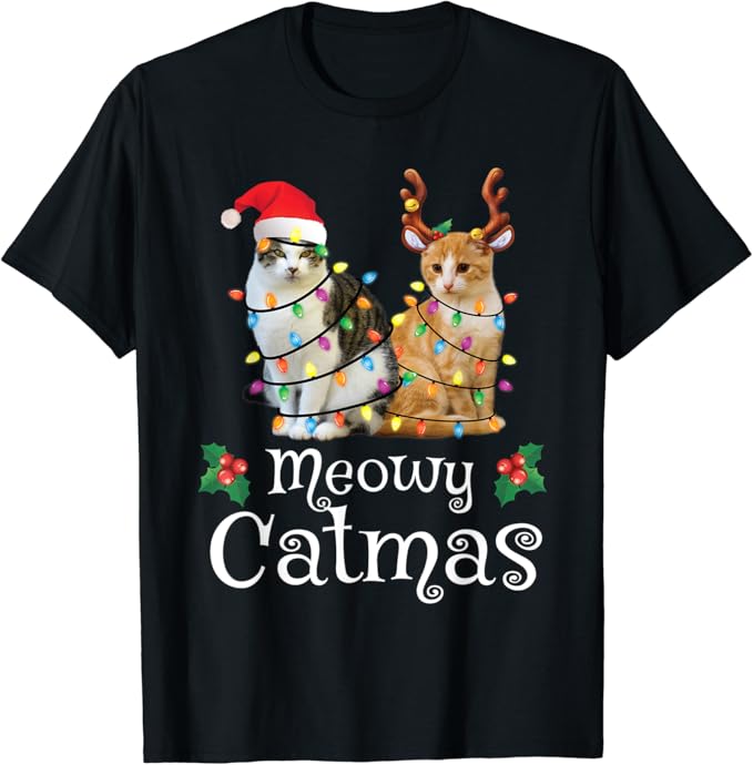 Christmas Cat Shirt Women Gift Kitten Cute Meowy Catmas TShirt Amazon